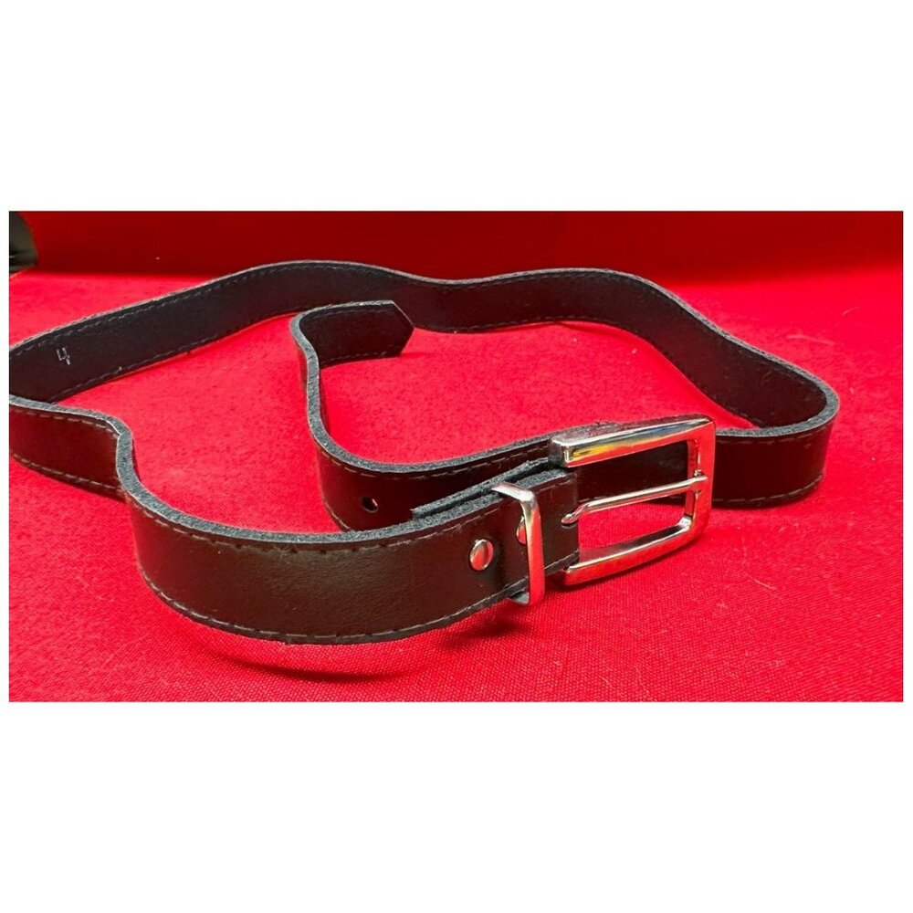 Dark Brown Leather Belt Women's Size 32 w/ Brass Color Buckle #4 ~32" x 3/4"